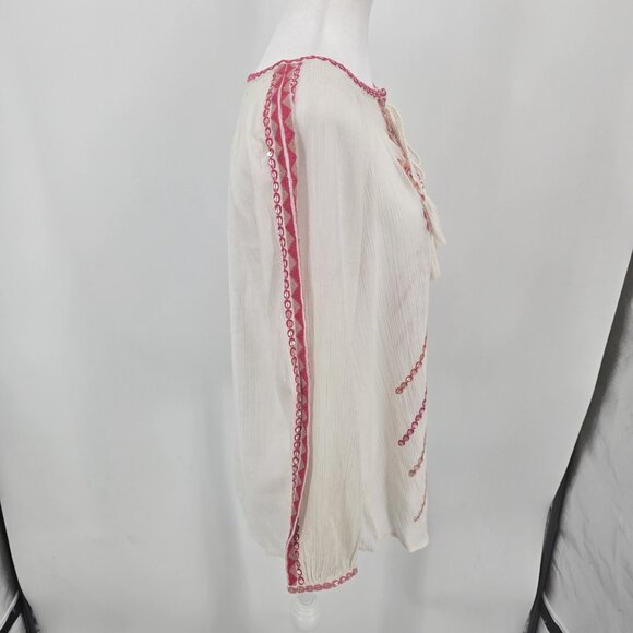 SUNDANCE Lotus Floral Embroidered Tunic Top Long Sleeve Sheer Boho Size Medium - Picture 6 of 9